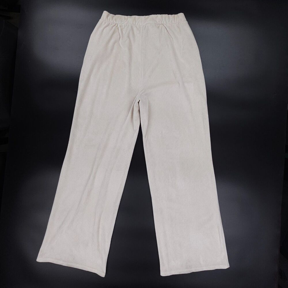 VUORI Haven Wide Leg Ribbed Knit Pant Suede Beige Athleisure Lounge Clean Girl - Picture 7 of 10